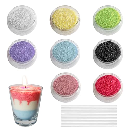 Kerzensand Set, 8 Farben 240G Kerzen Sand mit 15PCS Dochte DIY Kerzenwachs Granulat Pearled Kerzenwachs zum Gießen Wachsgranulat Selber Machen für Kreative Bastelprojekte von FANGCCC