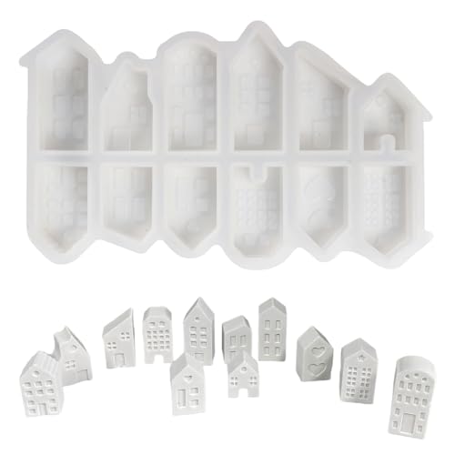 Silikonformen Gießformen Häuser, 12 Stück Mini Silikonform Haus 3D Silikonform Häuser DIY Kerzenformen zum Gießen Häuser Kerzenformen Silikonform Weihnachten für Kerzenherstellung Handwerk Ornamente von FANGCCC