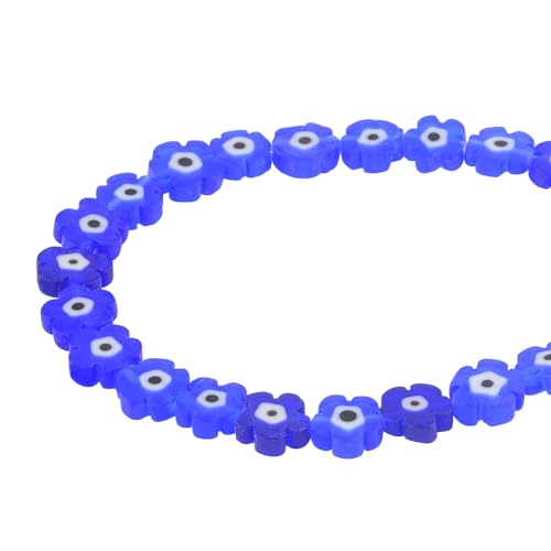 Blaue böse Blick-Perlen, 8 mm, flaches Glas, Gänseblümchen-Form, türkische lose Perlen, böser Blick-Anhänger für selbstgemachten Schmuck, Armband, Halskette, Basteln, 54 Stück von FANGQUN