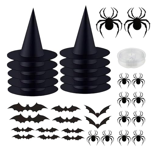 FANGZ Halloween Hexenhüte,Hexenhüte Halloween Dekor - Schwarze Hexenzubehörkappen zum Aufhängen mit 164 Fuß langem Kabel,Zaubererkostüm für Frauen, Mädchen, Kinder, Halloween-Dekorationen für drinnen von FANGZ