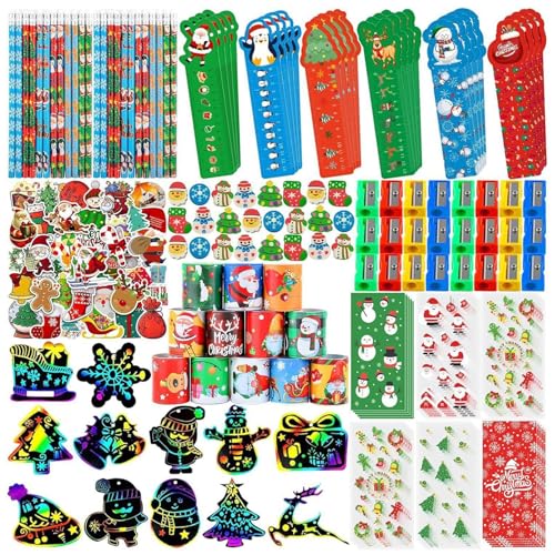 FANGZ Weihnachts-Goodie-Bags für Kinder, Weihnachts-Schreibwaren-Set für die Schule | 218 Stück süßes Klassenzimmer-Tauschpapier, Schreibwaren, Partyzubehör | Füllmaterial, Spielzeug, von FANGZ