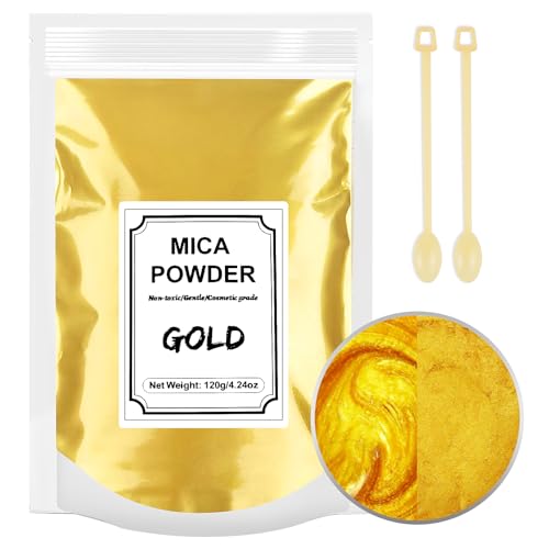 Epoxidharz Farbe 120g, Mica Pulver Natur Metallic Epoxidharz Pigment Seifenfarbe Set für Epoxidharz, Kerzenherstellung, Seifenherstellung, Badebombe, Make-up, Wachsschmelzen, Schleim (Gelb) von FANKOO