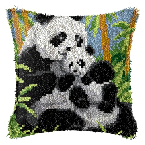 FANKXIUXI Knüpfkissen Set mit DIY Latch Hook Kissen Kit mit Tier Muster,Knüpfteppich Für Kinder 43cm×44cm,Panda A1 von FANKXIUXI