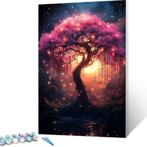 Baum Malen Nach Zahlen Erwachsene, Malen Nach Zahlen DIY Handgemalt Ölgemälde Kit für Anfänger und Erwachsene, Paint by Numbers Basteln mit Pinseln, Wand Dekor Geschenk 100x135cm Sternenhimmel V- 9 von FANLIGZU