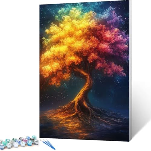 Baum Malen Nach Zahlen Erwachsene, Malen Nach Zahlen DIY Handgemalt Ölgemälde Kit für Anfänger und Erwachsene, Paint by Numbers Basteln mit Pinseln, Wand Dekor Geschenk 50x70cm Baum Des Lebens C- 4 von FANLIGZU