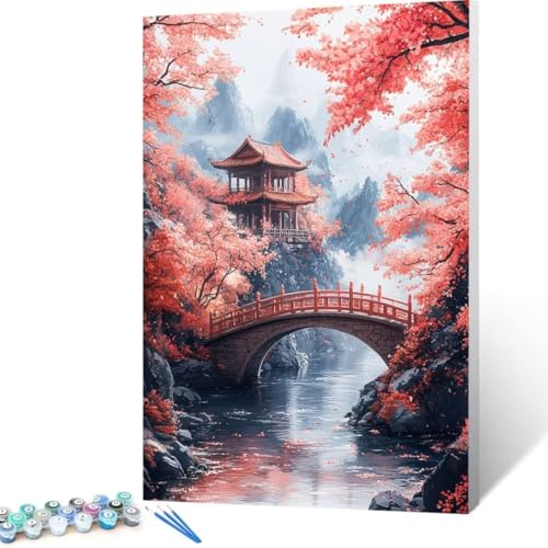 Baum Malen Nach Zahlen Erwachsene, Malen Nach Zahlen DIY Handgemalt Ölgemälde Kit für Anfänger und Erwachsene, Paint by Numbers Basteln mit Pinseln Home Wand Dekor, Ohne Rahmen 100x135 cm BrüCke A-j1 von FANLIGZU