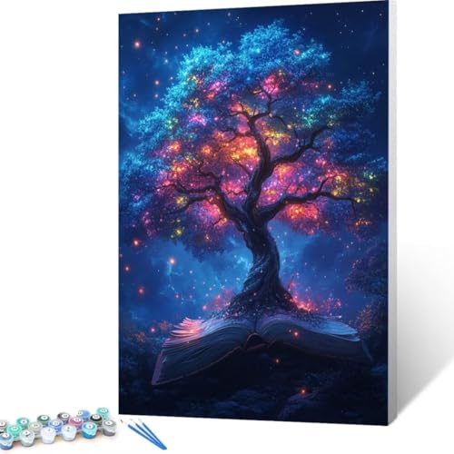 Baum Malen Nach Zahlen Erwachsene, Malen Nach Zahlen DIY Handgemalt Ölgemälde Kit für Anfänger und Erwachsene, Paint by Numbers Basteln mit Pinseln Home Wand Dekor, Ohne Rahmen 100x135 cm Buch B - 9 von FANLIGZU