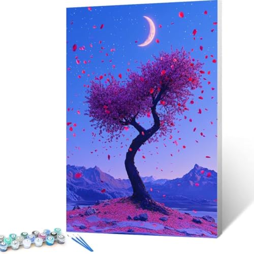 Baum Malen Nach Zahlen Erwachsene, Malen Nach Zahlen DIY Handgemalt Ölgemälde Kit für Anfänger und Erwachsene, Paint by Numbers Basteln mit Pinseln Home Wand Dekor, Ohne Rahmen 50 x70 cm Mond B - 4 von FANLIGZU