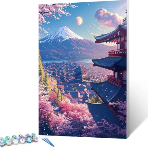 Berg Fuji Malen Nach Zahlen Erwachsene, Malen Nach Zahlen DIY Handgemalt Ölgemälde Kit für Anfänger und Erwachsene, Paint by Numbers Basteln mit Pinseln, Home Wand Dekor 100x135cm Landschaft U-e8 von FANLIGZU