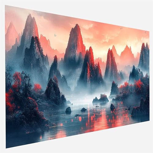 Berg Malen Nach Zahlen Erwachsene, Malen Nach Zahlen DIY Handgemalt Ölgemälde Kit für Anfänger und Erwachsene, Paint by Numbers Basteln mit Pinseln Home Wand Dekor, 50x100cm Landschaft 6 - 9 - 2 von FANLIGZU