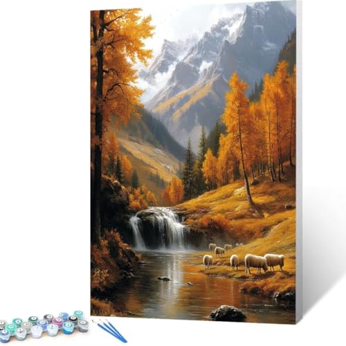 Berg Malen Nach Zahlen Erwachsene, Malen Nach Zahlen DIY Handgemalt Ölgemälde Kit für Anfänger und Erwachsene, Paint by Numbers Basteln mit Pinseln Home Wand Dekor, Ohne Rahmen 50 x70cm Landschaft O-4 von FANLIGZU