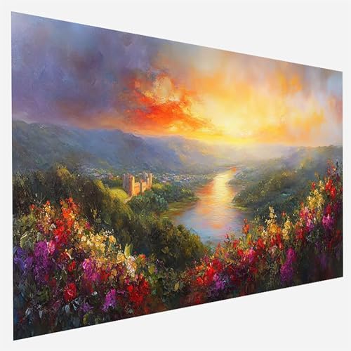 Blume Malen Nach Zahlen Erwachsene, Malen Nach Zahlen DIY Handgemalt Ölgemälde Kit für Anfänger und Erwachsene, Paint by Numbers Basteln mit Pinseln Home Wand Dekor, 100x200cm Landschaft 1- 1- 6 von FANLIGZU