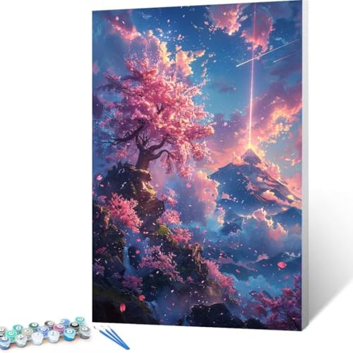 Blume Malen Nach Zahlen Erwachsene, Malen Nach Zahlen DIY Handgemalt Ölgemälde Kit für Anfänger und Erwachsene, Paint by Numbers Basteln mit Pinseln Home Wand Dekor, Ohne Rahmen 100x135 cm Berg L - 9 von FANLIGZU