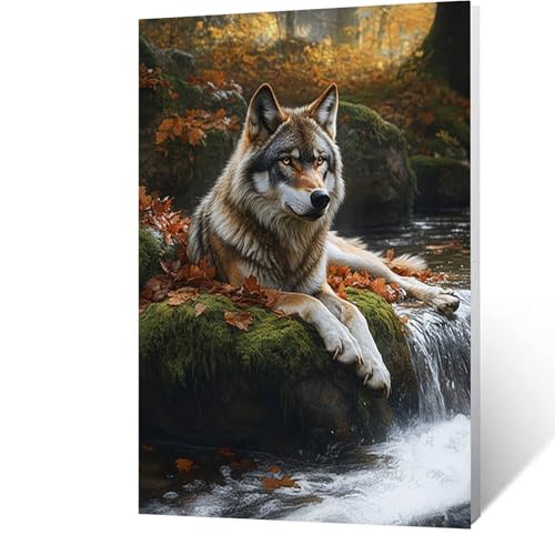 Diamond Painting Erwachsene Ahornblatt, 5D Volldiamant Malen Nach Zahlen Wolf mit Diamond Painting Zubehör, Runde Diamant Strasssteine Bastelset Erwachsene, DIY set für Zimmer Deko 30x40 cm Model-972 von FANLIGZU