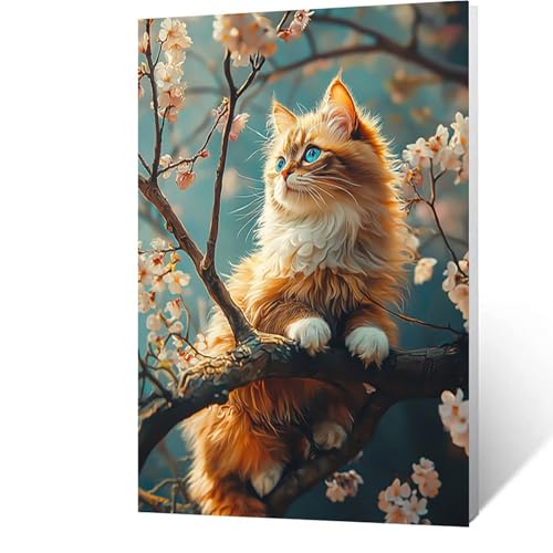 Diamond Painting Erwachsene Katze, 5D Volldiamant Malen Nach Zahlen Blume mit Diamond Painting Zubehör, Runde Diamant Strasssteine Bastelset Erwachsene, DIY set für Deko Wohnzimmer 80x110CM Model-1077 von FANLIGZU