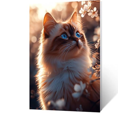 Diamond Painting Erwachsene Katze, 5D Volldiamant Malen Nach Zahlen Tier mit Diamond Painting Zubehör, Runde Diamant Strasssteine Bastelset Erwachsene, DIY set für Deko Wohnzimmer 100x135cm Model-1089 von FANLIGZU