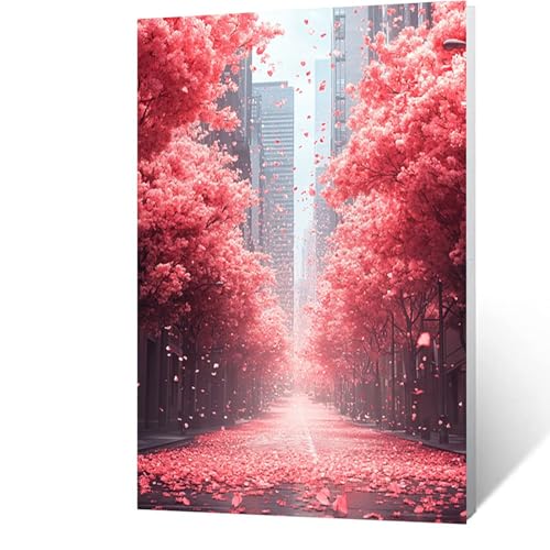 Diamond Painting Erwachsene Kirschblüten, 5D Volldiamant Malen Nach Zahlen Blütenblatt mit Diamond Painting Zubehör, Runde Diamant Strasssteine Bastelset Erwachsene, für Zimmer Deko 60x85CM Model-915 von FANLIGZU