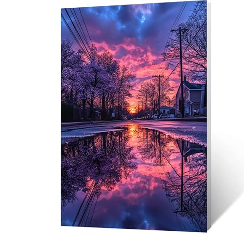 Diamond Painting Erwachsene Sonnenuntergang, 5D Volldiamant Malen Nach Zahlen Kleine Stadt mit Diamond Painting Zubehör, Runde Diamant Strasssteine Bastelset Erwachsene, Zimmer Deko 50x70cm Model-1164 von FANLIGZU