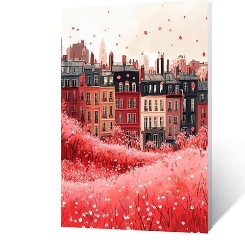 Diamond Painting Erwachsene Stadt, 5D Volldiamant Malen Nach Zahlen Kirschblüten mit Diamond Painting Zubehör, Runde Diamant Strasssteine Bastelset Erwachsene, DIY set für Zimmer Deko 50x70cm Model864 von FANLIGZU