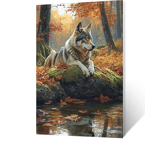 Diamond Painting Erwachsene Wolf, 5D Volldiamant Malen Nach Zahlen Baum mit Diamond Painting Zubehör, Runde Diamant Strasssteine Bastelset Erwachsene, DIY set für wanddeko wohnzimmer 50x70cm Model984 von FANLIGZU