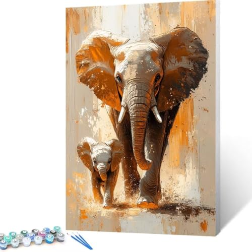 Elefant Malen Nach Zahlen Erwachsene, Malen Nach Zahlen DIY Handgemalt Ölgemälde Kit für Anfänger und Erwachsene, Paint by Numbers Basteln mit Pinseln, Home Wand Dekor Geschenk 100x135cm Abstrakt V -9 von FANLIGZU