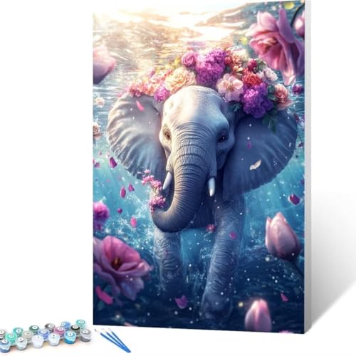 Elefant Malen Nach Zahlen Erwachsene, Malen Nach Zahlen DIY Handgemalt Ölgemälde Kit für Anfänger und Erwachsene, Paint by Numbers Basteln mit Pinseln Home Wand Dekor, Ohne Rahmen 50 x70cm Blume U - 4 von FANLIGZU