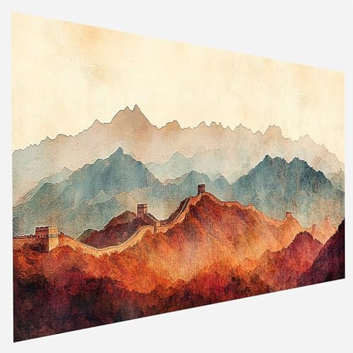 Große Mauer Malen Nach Zahlen Erwachsene, Malen Nach Zahlen DIY Handgemalt Ölgemälde Kit für Anfänger und Erwachsene, Paint by Numbers Basteln mit Pinseln Home Wand Dekor 100x200cm Landschaft Z-M-T von FANLIGZU