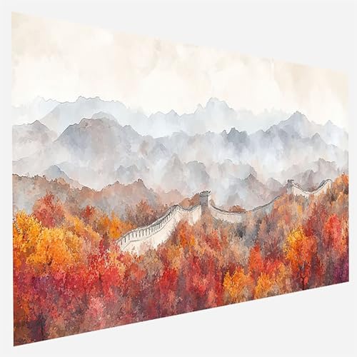 Große Mauer Malen Nach Zahlen Erwachsene, Malen Nach Zahlen DIY Handgemalt Ölgemälde Kit für Anfänger und Erwachsene, Paint by Numbers Basteln mit Pinseln Home Wand Dekor 50x100cm Landschaft 4-1-3 von FANLIGZU