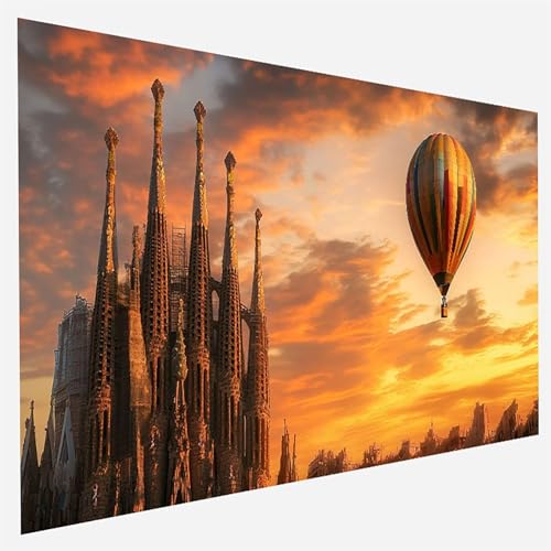 Heißluftballon Malen Nach Zahlen Erwachsene, Malen Nach Zahlen DIY Handgemalt Ölgemälde Kit für Anfänger Erwachsene,Paint by Numbers Basteln mit Pinseln Home Wand Dekor 100x200cm Sagrada Familia 6-0-5 von FANLIGZU