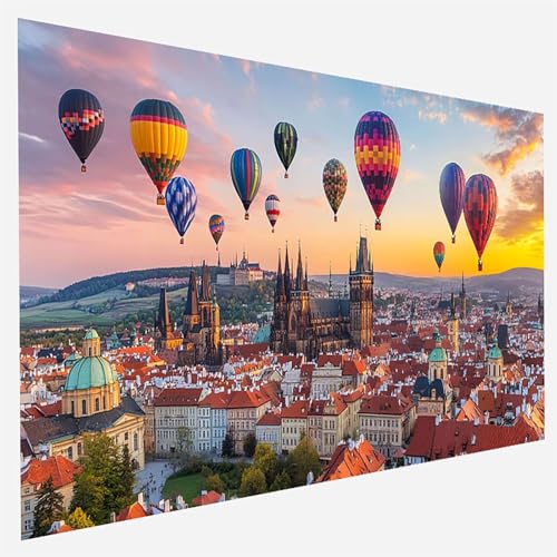 Heißluftballon Malen Nach Zahlen Erwachsene, Malen Nach Zahlen DIY Handgemalt Ölgemälde Kit für Anfänger und Erwachsene, Paint by Numbers Basteln mit Pinseln Home Wand Dekor 100x200cm Stadt 4-I-S von FANLIGZU