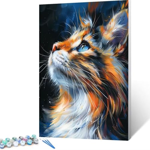 Katze Malen Nach Zahlen Erwachsene, Malen Nach Zahlen DIY Handgemalt Ölgemälde Kit für Anfänger und Erwachsene, Paint by Numbers Basteln mit Pinseln Home Wand Dekor, Ohne Rahmen 100x135 cm Tier L-e3 von FANLIGZU