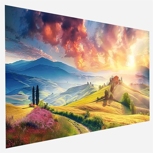 Landschaft Malen Nach Zahlen Erwachsene, Malen Nach Zahlen DIY Handgemalt Ölgemälde Kit für Anfänger und Erwachsene, Paint by Numbers Basteln mit Pinseln Home Wand Dekor, 50x100cm Baum 6 - O - C von FANLIGZU