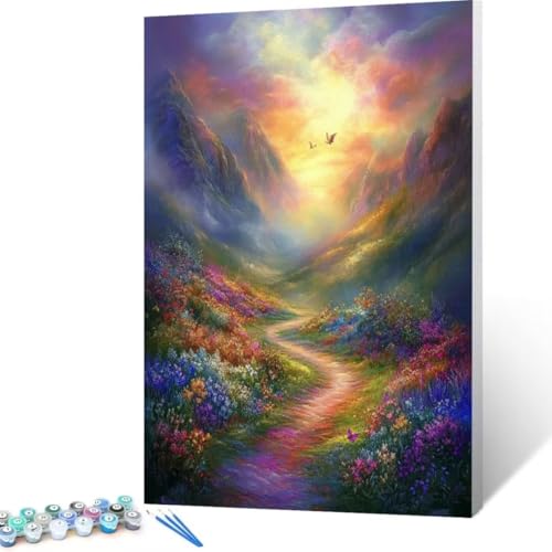 Landschaft Malen Nach Zahlen Erwachsene, Malen Nach Zahlen DIY Handgemalt Ölgemälde Kit für Anfänger und Erwachsene, Paint by Numbers Basteln mit Pinseln Home Wand Dekor, Ohne Rahmen 50 x70cm Berg H-4 von FANLIGZU