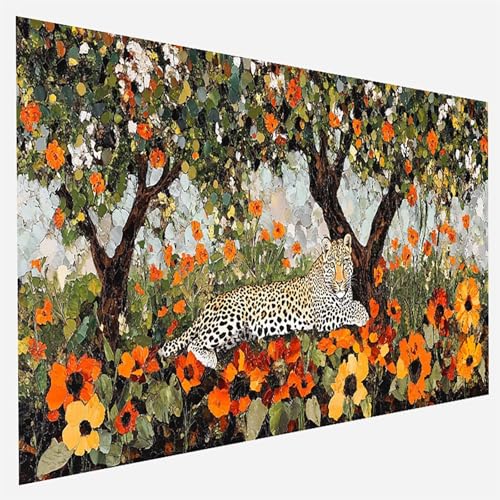 Leopard Malen Nach Zahlen Erwachsene, Malen Nach Zahlen DIY Handgemalt Ölgemälde Kit für Anfänger und Erwachsene, Paint by Numbers Basteln mit Pinseln Home Wand Dekor, Ohne Rahmen 100x200cm Baum 5-6-3 von FANLIGZU