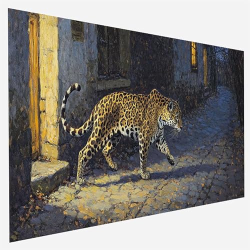 Leopard Malen Nach Zahlen Erwachsene, Malen Nach Zahlen DIY Handgemalt Ölgemälde Kit für Anfänger und Erwachsene, Paint by Numbers Basteln mit Pinseln Home Wand Dekor, Ohne Rahmen 50x100cm Tier 1-X-V von FANLIGZU