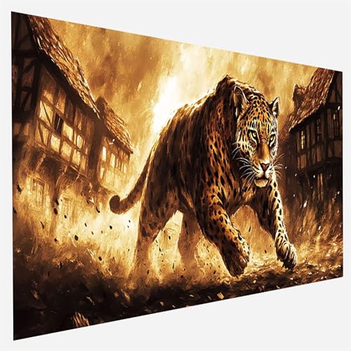 Leopard Malen Nach Zahlen Erwachsene, Malen Nach Zahlen DIY Handgemalt Ölgemälde Kit für Anfänger und Erwachsene, Paint by Numbers Basteln mit Pinseln Home Wand Dekor, Ohne Rahmen 50x100cm Tier S-V-8 von FANLIGZU