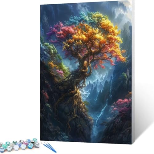 Malen Nach Zahlen Baum, Malen Nach Zahlen Erwachsene, Malen Nach Zahlen Kinder Berg, Pinsel Malen Nach Zahlen, Bastelset Erwachsene DIY für Home Haus Decor Geschenk 70x95 cm (Ohne Rahmen) N - 6 von FANLIGZU