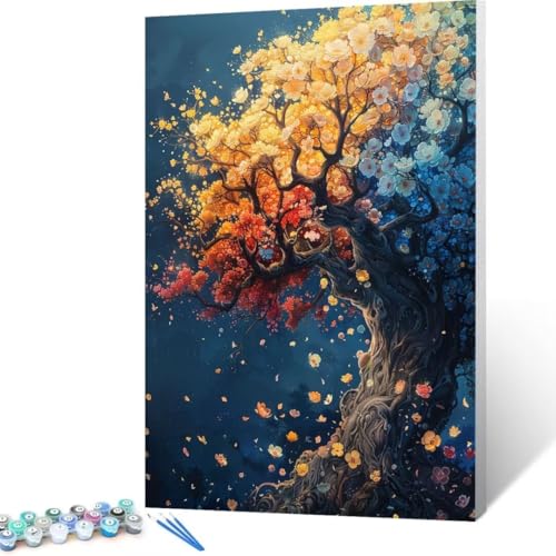 Malen Nach Zahlen Blume, Malen Nach Zahlen Erwachsene, Malen Nach Zahlen Kinder Baum, Pinsel Malen Nach Zahlen, Bastelset Erwachsene DIY für Home Haus Decor Geschenk 70x95 cm (Ohne Rahmen) M- 6 von FANLIGZU