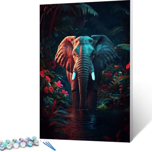 Malen Nach Zahlen Blume, Malen Nach Zahlen Erwachsene, Malen Nach Zahlen Kinder Elefant, Pinsel Malen Nach Zahlen, Bastelset Erwachsene für Home Haus Decor Geschenk 30 x 40 cm (Ohne Rahmen ) T - 1 von FANLIGZU