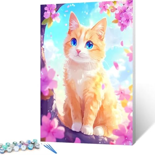 Malen Nach Zahlen Blume, Malen Nach Zahlen Erwachsene, Malen Nach Zahlen Kinder Katze, Pinsel Malen Nach Zahlen, Bastelset Erwachsene DIY für Home Haus Decor Geschenk 70x95 cm (Ohne Rahmen) W- 6 von FANLIGZU