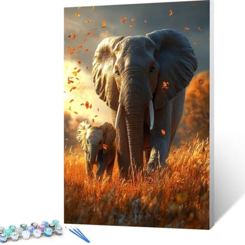 Malen Nach Zahlen Elefant, Malen Nach Zahlen Erwachsene, Malen Nach Zahlen Kinder Herbst, Pinsel Malen Nach Zahlen, Bastelset Erwachsene für Home Haus Decor Geschenk 70x95 cm (Ohne Rahmen ) S - 6 von FANLIGZU