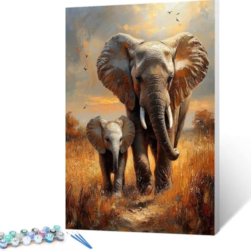 Malen Nach Zahlen Elefant, Malen Nach Zahlen Erwachsene, Malen Nach Zahlen Kinder Herbst, Pinsel Malen Nach ZahlenBastelset Erwachsene DIY, Home Haus Decor Geschenk 30 x 40 cm (Ohne Rahmen) R- 1 von FANLIGZU