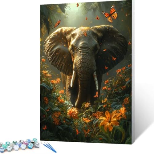 Malen Nach Zahlen Elefant, Malen Nach Zahlen Erwachsene, Malen Nach Zahlen Kinder Schmetterling, Pinsel Malen Nach Zahlen, Bastelset Erwachsene, Home Decor Geschenk 30 x 40 cm (Ohne Rahmen) X - 1 von FANLIGZU