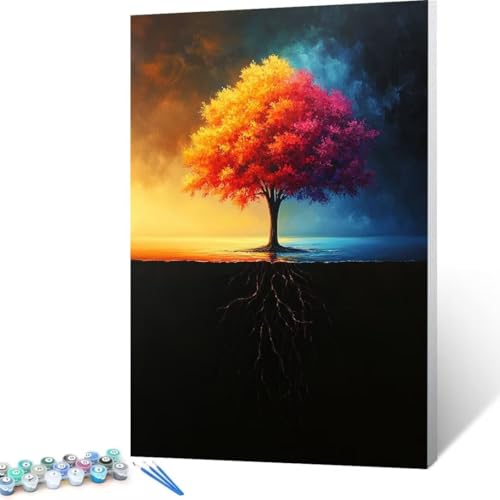 Malen Nach Zahlen Erwachsene Baum, Paint by Numbers, DIY Bastelset Erwachsene Abstrakt, mit Pinseln und Acrylfarben Handgemalt Ölgemälde Leinwand für Home Decor Geschenk, Ohne Rahmen 35x50cm Z-h5 von FANLIGZU