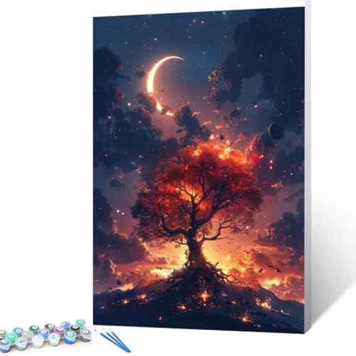 Malen Nach Zahlen Erwachsene Baum Des Lebens, Paint by Numbers Sternenhimmel Malen Nach Zahlen, DIY Vorgedruckte Leinwand Ölgemälde Kits, Bastelset Erwachsene DIY, Wall art Home Decor Geschenk 40x55cm von FANLIGZU