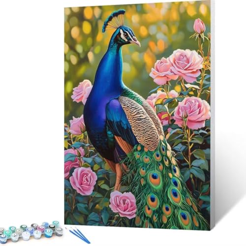 Malen Nach Zahlen Erwachsene Blume, Paint by Numbers, DIY Bastelset Erwachsene Pfau, mit Pinseln und Acrylfarben Handgemalt Ölgemälde Leinwand für Home Decor Geschenk, Ohne Rahmen 80x110 cm O - 7 von FANLIGZU