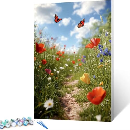 Malen Nach Zahlen Erwachsene Blume, Paint by Numbers, DIY Bastelset Erwachsene Schmetterling, mit Pinseln und Acrylfarben Handgemalt Ölgemälde Leinwand, Home Decor Geschenk, Ohne Rahmen 80x110cm I - 7 von FANLIGZU