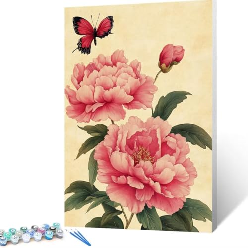 Malen Nach Zahlen Erwachsene Blume, Paint by Numbers Schmetterling Malen Nach Zahlen, DIY Vorgedruckte Leinwand Ölgemälde Kits, Bastelset Erwachsene DIY, Wall art Home Decor Geschenk 40x55cm A - 3 von FANLIGZU