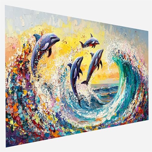 Malen Nach Zahlen Erwachsene Delphin, Paint by Numbers Bastelset Erwachsene, DIY Malen Nach Zahlen für Erwachsene und Anfänger Meer, Bastelset Erwachsene Frauen, Home Wand Dekor 60x120cm S- 3- 6 von FANLIGZU