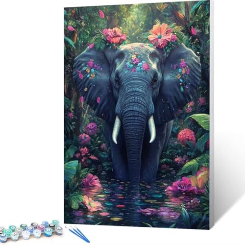 Malen Nach Zahlen Erwachsene Elefant, Paint by Numbers, DIY Bastelset Erwachsene Blume, mit Pinseln und Acrylfarben Handgemalt Ölgemälde Leinwand für Home Decor Geschenk, Ohne Rahmen 80x110 cm U - 7 von FANLIGZU